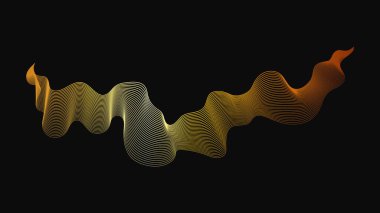 Karanlık arka planda lüks altın dalgaları olan soyut bir fon. Modern teknoloji arka planı, dalga tasarımı. Vektör illüstrasyonu