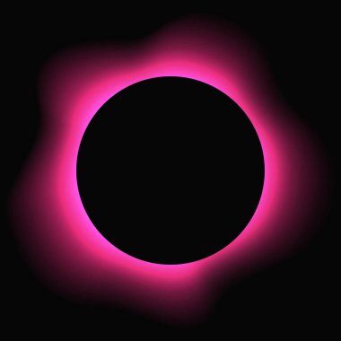 Circle illuminate frame with gradient. Pink round neon banner isolated on black background. Vector illustration