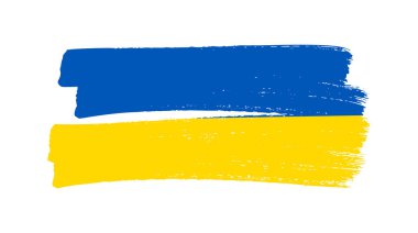 Grunge tarzında Ukrayna ulusal bayrağı. Ukrayna 'nın fırça darbesi bayrağıyla boyanmış. Vektör illüstrasyonu
