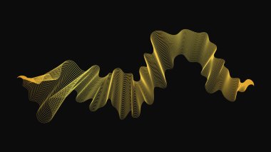 Karanlık arka planda lüks altın dalgaları olan soyut bir fon. Modern teknoloji arka planı, dalga tasarımı. Vektör illüstrasyonu