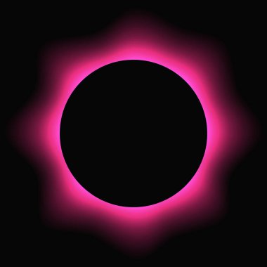 Circle illuminate frame with gradient. Pink round neon banner isolated on black background. Vector illustration