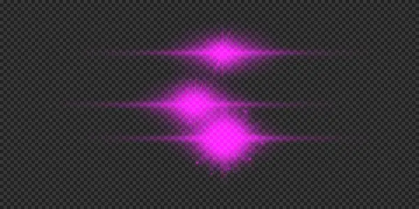 Light Effect Lens Flares Three Purple Horizontal Glowing Light Starburst — Stock Vector