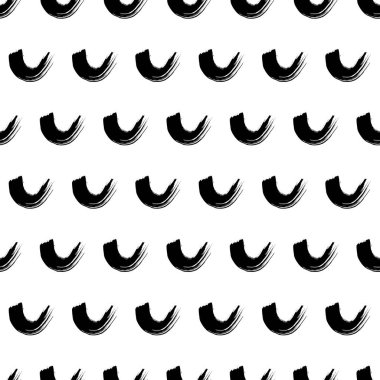 Seamless pattern with black wavy grunge brush strokes in abstract shapes on white background. Vector illustration