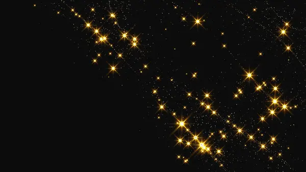 Oro Brillante Onda Confeti Polvo Estrellas Fondo Con Destellos Mágicos — Vector de stock