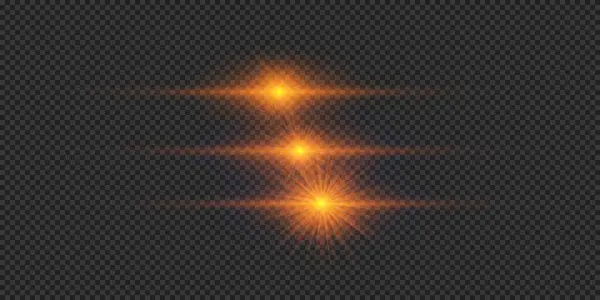 Light Effect Lens Flares Three Orange Horizontal Glowing Light Starburst — Stock Vector
