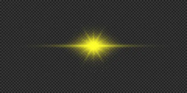 Light Effect Lens Flares Yellow Horizontal Glowing Light Starburst Effect — Stock Vector