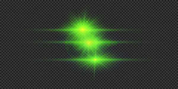 Light Effect Lens Flares Three Green Horizontal Glowing Light Starburst — Stock Vector