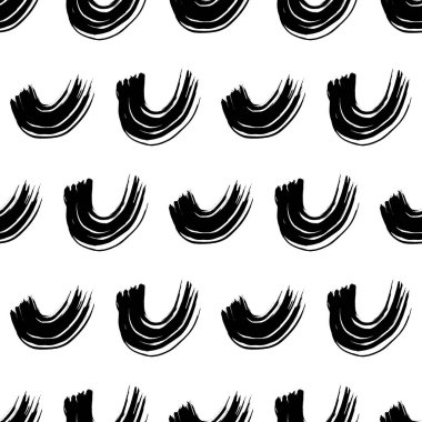 Seamless pattern with black wavy grunge brush strokes in abstract shapes on white background. Vector illustration