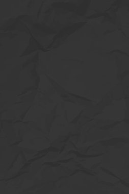 Siyah, buruşuk kağıt arka plan. Posterler ve afişler için buruşturulmuş dikey boş kağıt şablonu. Vektör illüstrasyonu