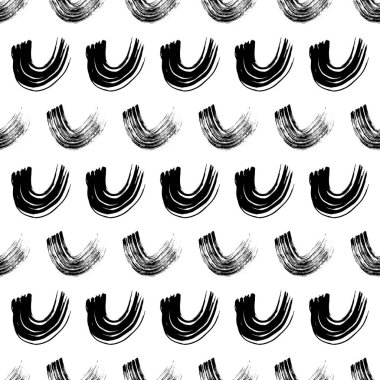 Seamless pattern with black wavy grunge brush strokes in abstract shapes on white background. Vector illustration