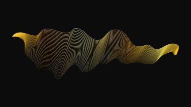 Karanlık arka planda lüks altın dalgaları olan soyut bir fon. Modern teknoloji arka planı, dalga tasarımı. Vektör illüstrasyonu