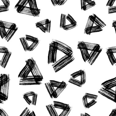 Beyaz arka planda siyah grunge fırça darbeleriyle kusursuz desen. Vektör illüstrasyonu