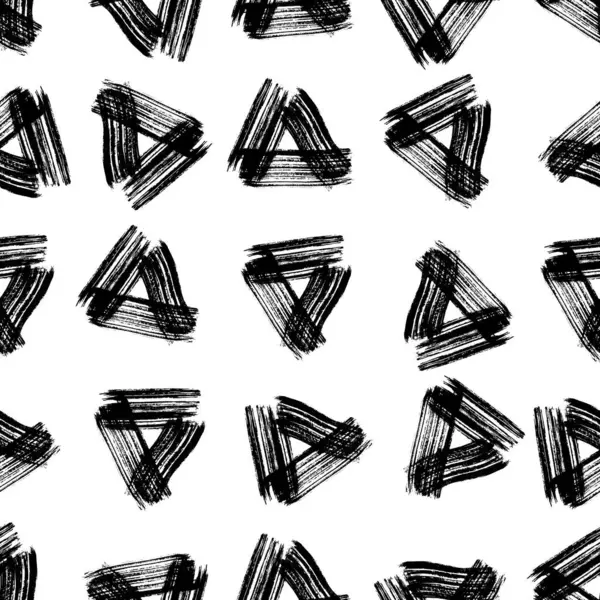 Naadloos Patroon Met Zwarte Grunge Penseelstreken Driehoekige Vorm Witte Achtergrond — Stockvector