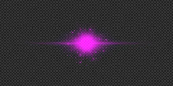 Ljuseffekt Linsbloss Lila Horisontella Glödande Ljus Starburst Effekt Med Gnistrar — Stock vektor