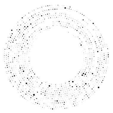 Soyut siyah yarım ton noktalı arkaplan daire şeklinde. Yarım ton noktalarını çember yapın. Vektör illüstrasyonu