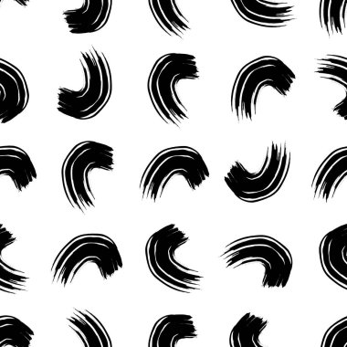 Seamless pattern with black wavy grunge brush strokes in abstract shapes on white background. Vector illustration