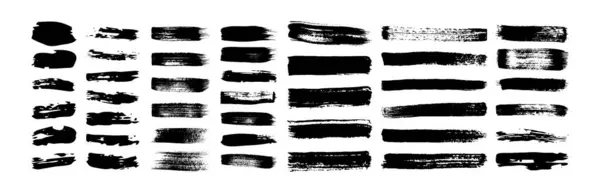 Black Grunge Brush Strokes Set Painted Ink Stripes Ink Spot — Stock Vector