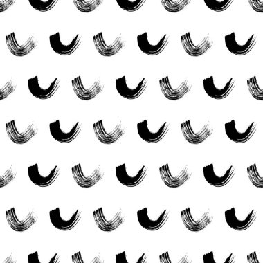 Seamless pattern with black wavy grunge brush strokes in abstract shapes on white background. Vector illustration