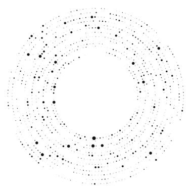 Soyut siyah yarım ton noktalı arkaplan daire şeklinde. Yarım ton noktalarını çember yapın. Vektör illüstrasyonu