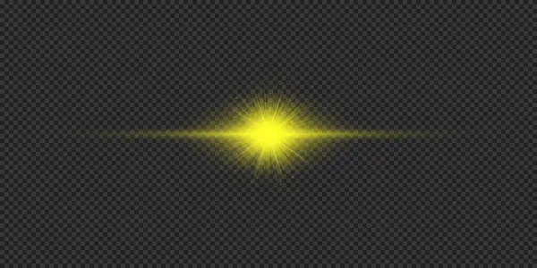 Ljuseffekt Linsbloss Gul Horisontell Glödande Ljus Starburst Effekt Med Gnistrar — Stock vektor