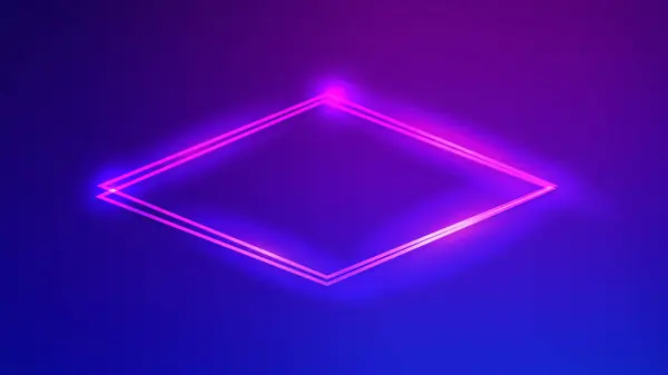 Neon Doppelrautenrahmen Mit Glänzenden Effekten Auf Dunkelblauem Hintergrund Leere Glühende — Stockvektor