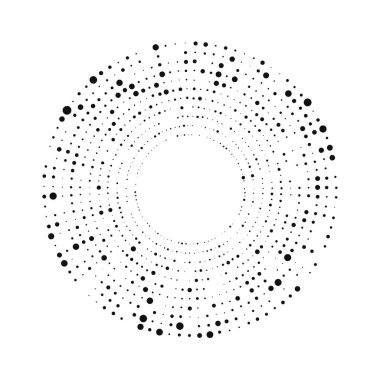 Soyut siyah yarım ton noktalı arkaplan daire şeklinde. Yarım ton noktalarını çember yapın. Vektör illüstrasyonu