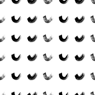 Seamless pattern with black wavy grunge brush strokes in abstract shapes on white background. Vector illustration