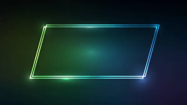 Neon Dubbel Fyrhörning Ram Med Lysande Effekter Grön Bakgrund Tomma — Stock vektor