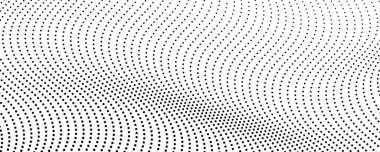 Yarım tonluk tek renkli arkaplan ve akışkan noktalar. Siyah beyaz soyut dalga dokusu. Vektör illüstrasyonu