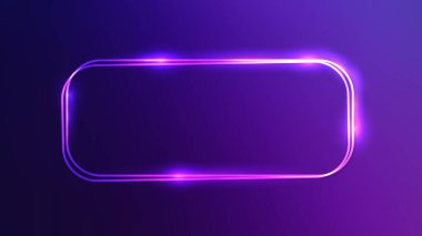 Neon çift yuvarlak dikdörtgen çerçeve üzerinde parlak efektler koyu mavi arka planda. Boş parlayan tekno fon. Vektör illüstrasyonu