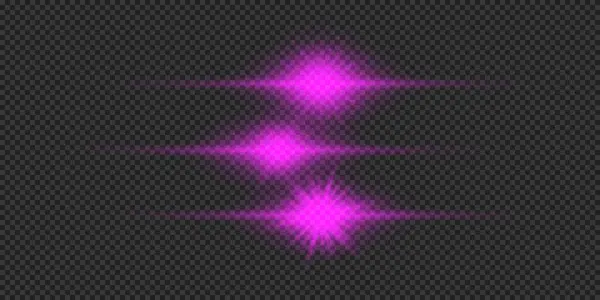 Light Effect Lens Flares Three Purple Horizontal Glowing Light Starburst — Stock Vector