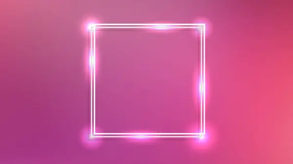Neon Dubbel Fyrkantig Ram Med Lysande Effekter Röd Bakgrund Tomma — Stock vektor