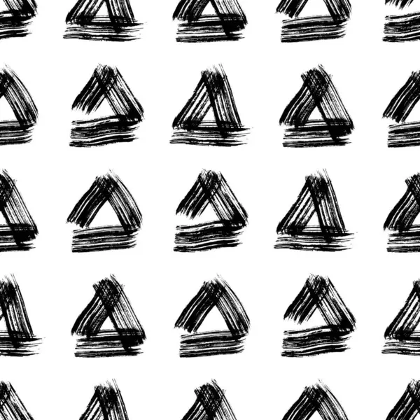 Naadloos Patroon Met Zwarte Grunge Penseelstreken Driehoekige Vorm Witte Achtergrond — Stockvector