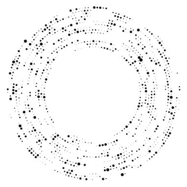 Soyut siyah yarım ton noktalı arkaplan daire şeklinde. Yarım ton noktalarını çember yapın. Vektör illüstrasyonu