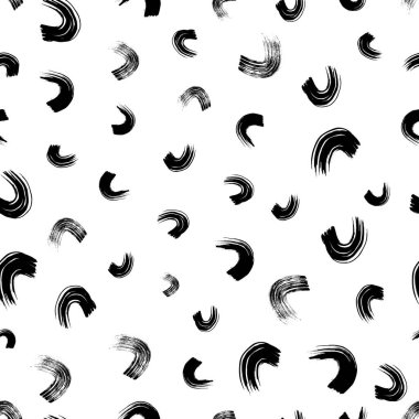 Seamless pattern with black wavy grunge brush strokes in abstract shapes on white background. Vector illustration