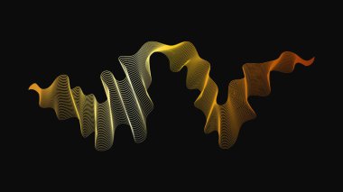 Karanlık arka planda lüks altın dalgaları olan soyut bir fon. Modern teknoloji arka planı, dalga tasarımı. Vektör illüstrasyonu