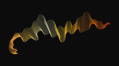 Karanlık arka planda lüks altın dalgaları olan soyut bir fon. Modern teknoloji arka planı, dalga tasarımı. Vektör illüstrasyonu