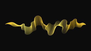 Karanlık arka planda lüks altın dalgaları olan soyut bir fon. Modern teknoloji arka planı, dalga tasarımı. Vektör illüstrasyonu