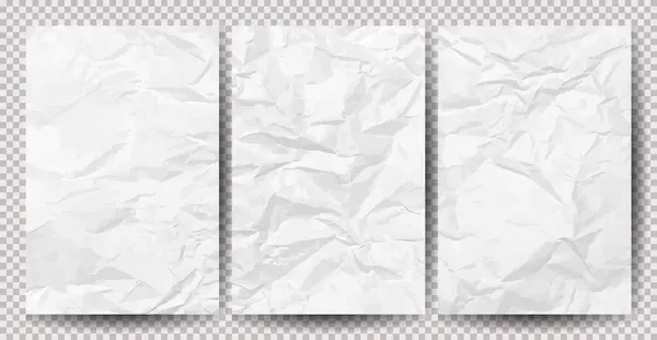 Ensemble Papiers Froissés Blancs Propres Sur Fond Transparent Feuilles Papier — Image vectorielle