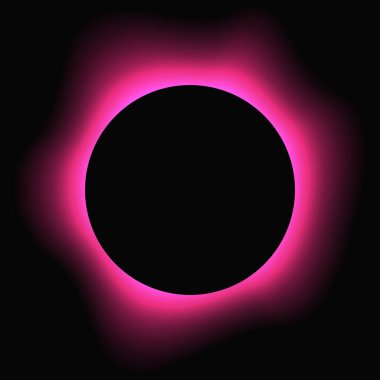 Circle illuminate frame with gradient. Pink round neon banner isolated on black background. Vector illustration