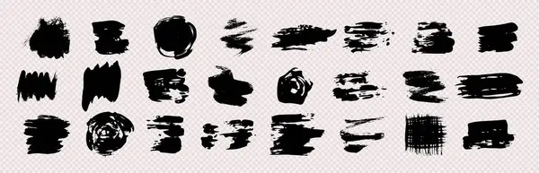 Black Grunge Brush Strokes Set Black Hand Painted Brush Ink — Stock Vector
