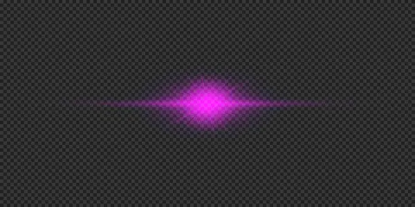 Ljuseffekt Linsbloss Lila Horisontella Glödande Ljus Starburst Effekt Med Gnistrar — Stock vektor