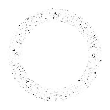 Soyut siyah yarım ton noktalı arkaplan daire şeklinde. Yarım ton noktalarını çember yapın. Vektör illüstrasyonu