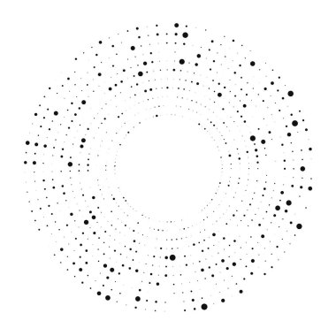 Soyut siyah yarım ton noktalı arkaplan daire şeklinde. Yarım ton noktalarını çember yapın. Vektör illüstrasyonu