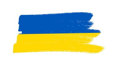 Grunge tarzında Ukrayna ulusal bayrağı. Ukrayna 'nın fırça darbesi bayrağıyla boyanmış. Vektör illüstrasyonu