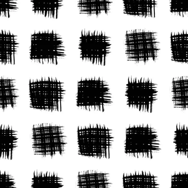 Seamless Pattern Black Brush Stroke Square Form White Background Vector — Stock Vector