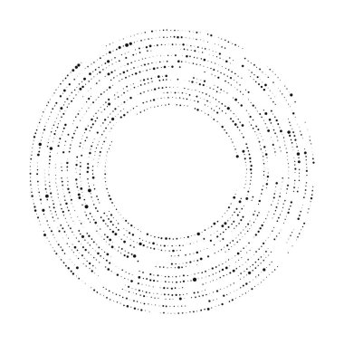 Soyut siyah yarım ton noktalı arkaplan daire şeklinde. Yarım ton noktalarını çember yapın. Vektör illüstrasyonu