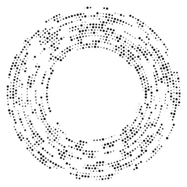 Soyut siyah yarım ton noktalı arkaplan daire şeklinde. Yarım ton noktalarını çember yapın. Vektör illüstrasyonu