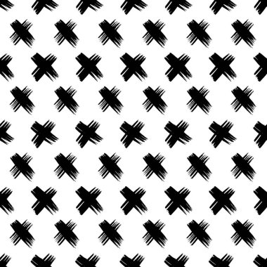 Elle çizilmiş çapraz sembollü kusursuz desen. Beyaz arka planda siyah çizim işareti. Vektör illüstrasyonu