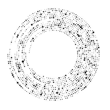 Soyut siyah yarım ton noktalı arkaplan daire şeklinde. Yarım ton noktalarını çember yapın. Vektör illüstrasyonu